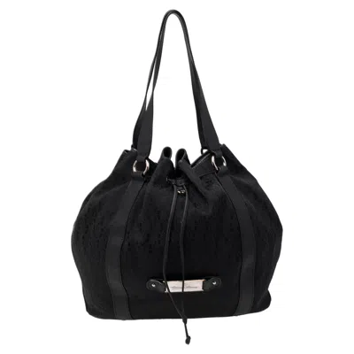 Aigner Signature Canvas And Leather Drawstring Tote In Black