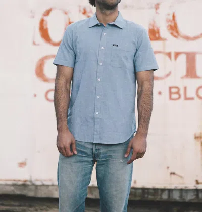 Brixton Charter Oxford Short Sleeve Top In Light Blue Chambray In Grey
