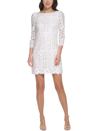 Jessica Howard Petites Womens Lace Short Shift Dress In White