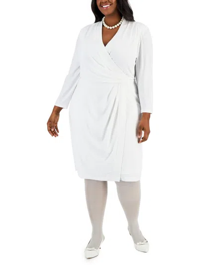 Kasper Womens Colorblock Midi Wrap Dress In White