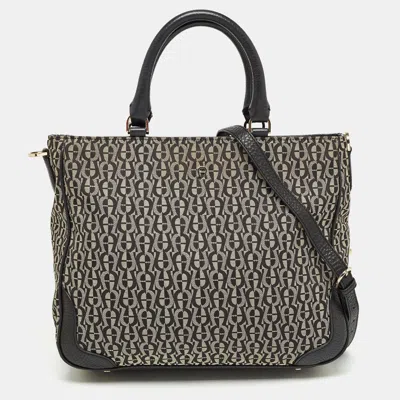 Aigner Signature Canvas And Leather Tote In Black