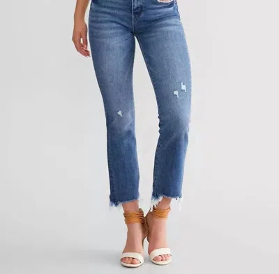 Flying Monkey Quince Mid Rise Cropped Flare Jeans In Blue