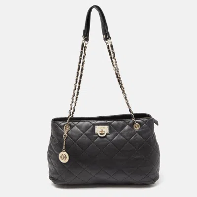 Dkny Quilted Leather Chain Tote In Black