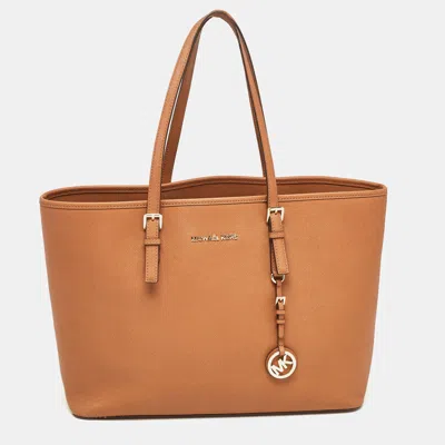 Michael Michael Kors Saffiano Leather Jet Set Travel Tote In Brown