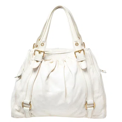 Miu Miu Leather Large Shopping Tote In White