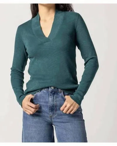 Lilla P Long Sleeve Shawl Neck Tee In Evergreen In Green