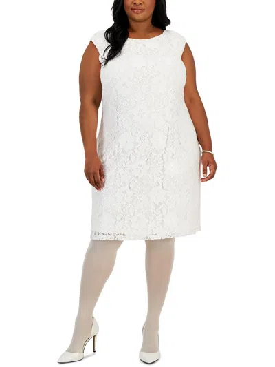 Kasper Plus Womens Boatneck Knee Length Shift Dress In White