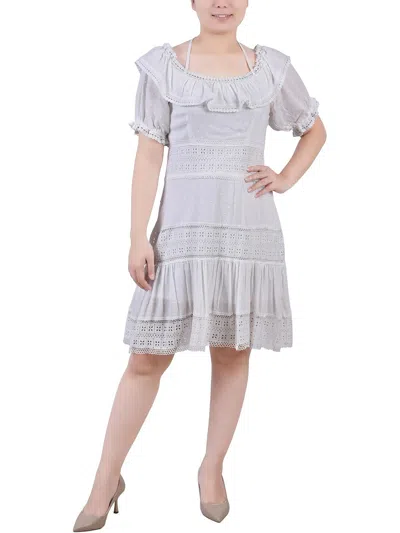 Ny Collection Petites Womens Tiered Knee-length Sheath Dress In White