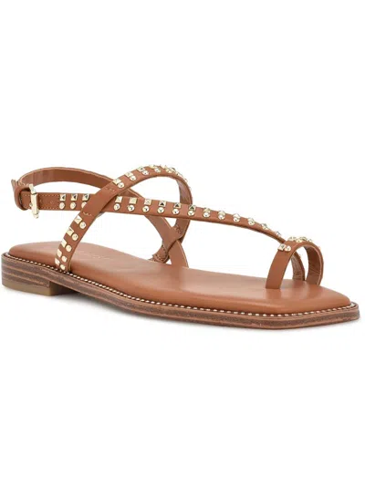 Nine West Embra3 Womens Faux Leather Slip On Strappy Sandals In Brown