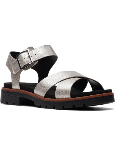 Clarks Orinco Strap Womens Leather Slip On Strappy Sandals In Silver