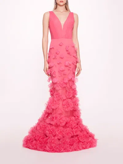 Marchesa Tulle Rosette Gown In Pink