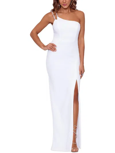 Xscape Womens Crepe Embellished Evening Dress In White