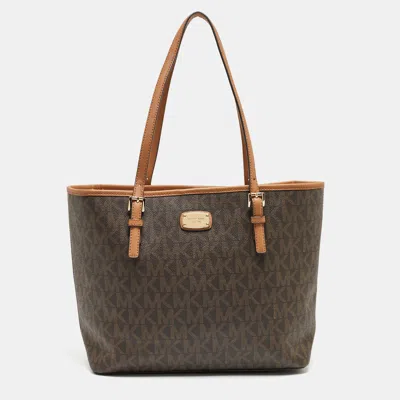 Michael Michael Kors Michael Michael Signature Coated Canvas Jet Set Travel Tote In Brown