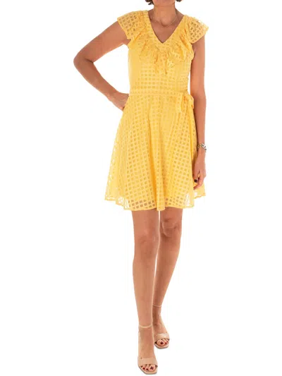 Maison Tara Womens Box Lace Short Fit & Flare Dress In Yellow