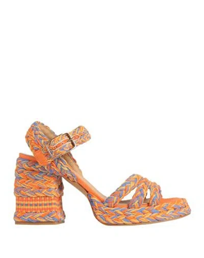 Castaã±er Castañer Woman Sandals Orange Size 7.5 Textile Fibers