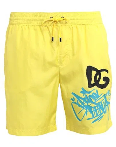 Dolce & Gabbana Beachwear Man Swim Trunks Yellow Size 38 Polyester
