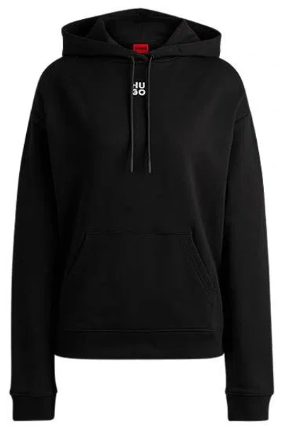 Hugo Boss Cotton-terry Hoodie With Stacked Logo And Kangaroo Pocket In Black