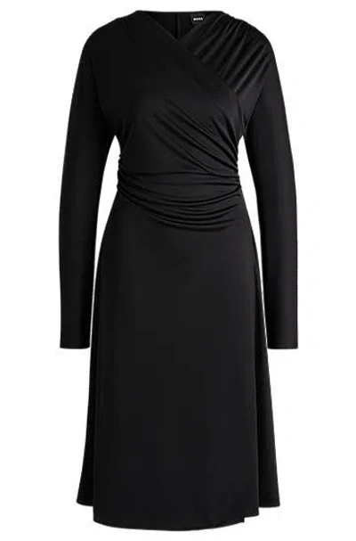 Hugo Boss Long-sleeved Dress With Wrap Front In Black