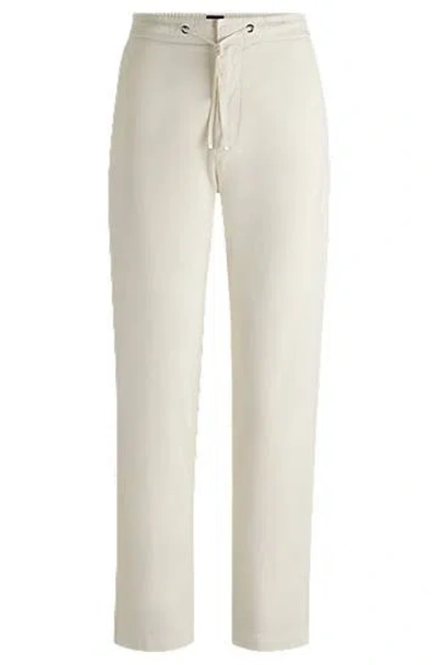 Hugo Boss Stretch-cotton Trousers With Drawcord Waist In White
