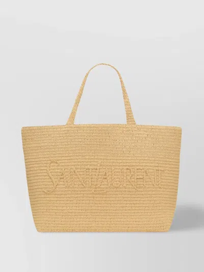 Saint Laurent Logo-embroidered Raffia Tote Bag In Naturel