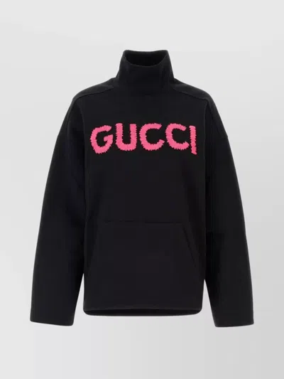 Gucci Front Pocket Oversize Cotton Sweatshirt In Black