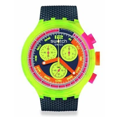 Pre-owned Swatch Neon To The Max Sb06j100 Wristwatch Oversize Retro Watch Brand Jp