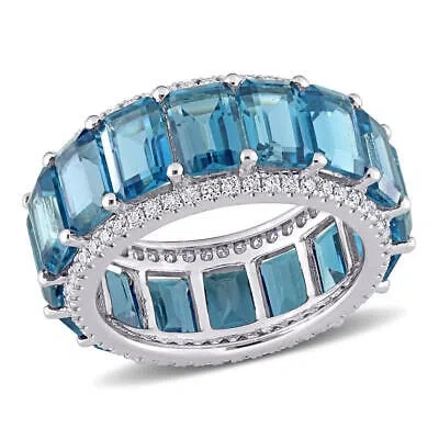 Pre-owned Amour 5/8 Ct Tw Diamond And 11 7/8 Ct Tgw London Blue Topaz Eternity Ring In 14k In White