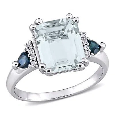 Pre-owned Amour 3 1/3 Ct Tgw Ice Aquamarine And Sapphire And Diamond-accent Cocktail Ring In White