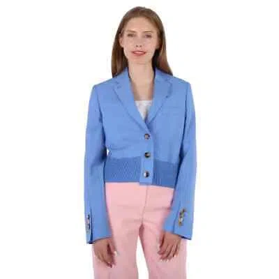 Pre-owned Burberry Ladies Vivid Cobalt Mohair-wool Tailored Blazer Jacket In Blue
