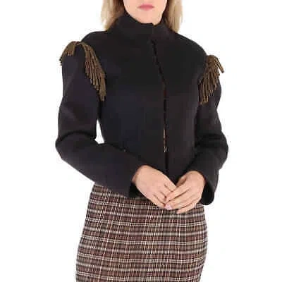 Pre-owned Burberry Ladies Dark Navy Braid Detail Military Wool Jacket In Blue