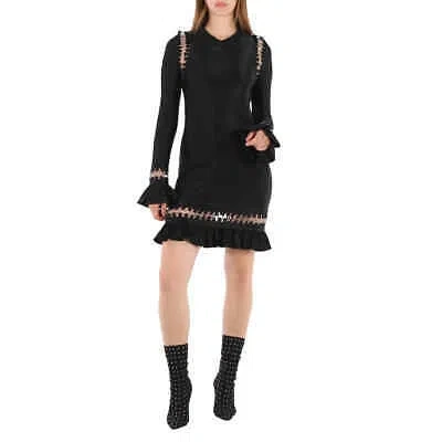 Pre-owned Burberry Ladies Black Ring Pierced Stretch Jersey Mini Dress