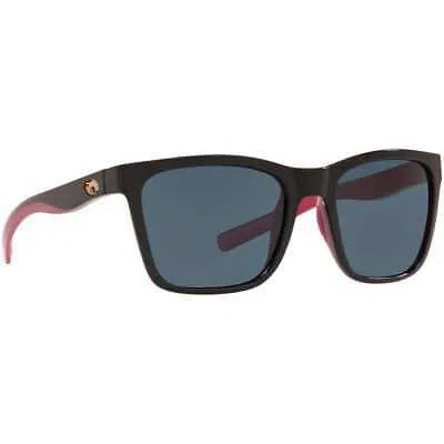 Pre-owned Costa Del Mar Costa Panga Shiny Black/crystal/fuchsia Frame W/gray 580p Lens 06s9037-90370656 In Shiny Black/crystal/fuchsia Frame W/gray 580p Lenses