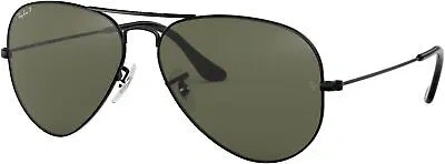 Pre-owned Ray Ban Ray-ban Rb3025 Classic Aviator Sunglasses, Black Polarized G-15 Green, 55 Mm