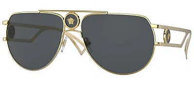Pre-owned Versace Enamel Medusa Ve 2225 Gold/grey 60/15/140 Men Sunglasses In Black