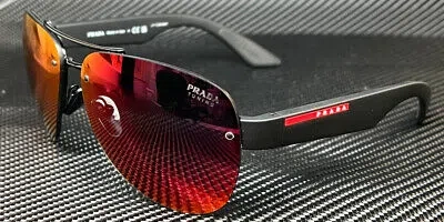 Pre-owned Prada Linea Rossa Ps 55ys 1bo10a Black Orange Mirror Men's 64 Mm Sunglasses In Gray