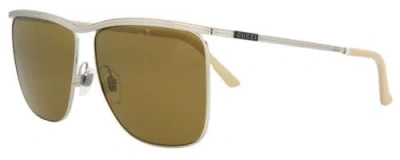 Pre-owned Gucci Gg0821s-002 Unisex Square Designer Sunglass Silver Black Beige/brown 62 Mm In Multicolor