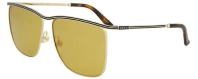 Pre-owned Gucci Gg0821s-003 Unisex Square Sunglasses Gold Black Brown Tortoise/amber 62 Mm In Multicolor