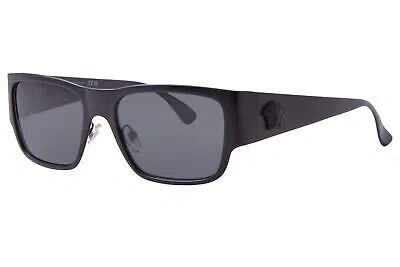 Pre-owned Versace Ve2262 126187 Sunglasses Men's Matte Black/grey Rectangle Shape 56mm In Gray
