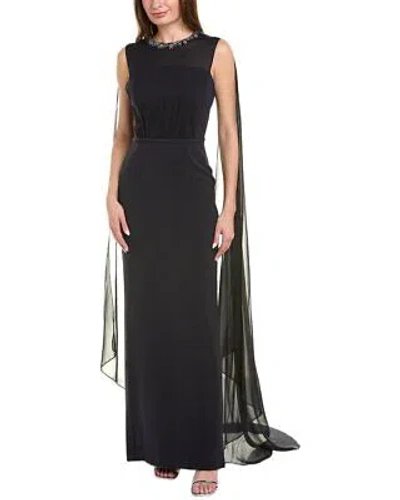 Pre-owned Teri Jon By Rickie Freeman Chiffon Silk-trim Cape Gown Women's In Black