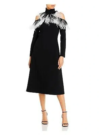 Pre-owned Christopher Kane Womens Black Lined Feathered Long Sleeve Midi Dress 10