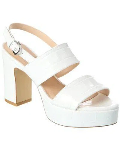 Pre-owned Stuart Weitzman Ono Croc-embossed Leather Platform Sandal Women's In White