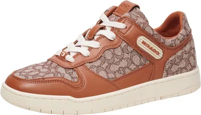 Pre-owned Coach Women's C201 Micro Signature Jacquard Sneaker In Cocoa/burnished Amber