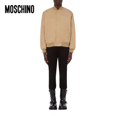 Moschino Embroidered-logo Bomber Jacket In Beige