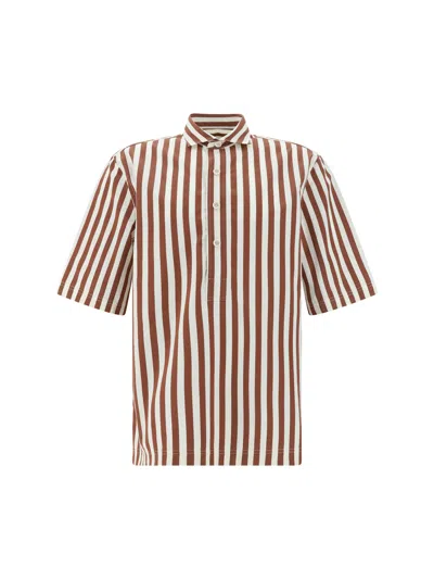 Lardini Striped Cotton Shirt In 褐色
