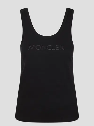 Moncler Embroidered Logo Ribbed Tank Top In Black
