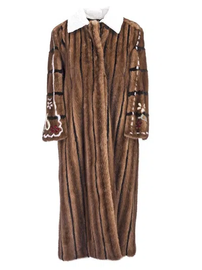 Fendi Single Breasted Panelled Long Coat In Brown
