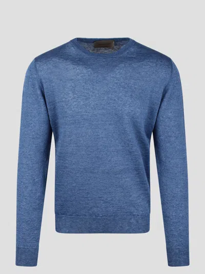 Moreno Martinelli Linen Crewneck Sweater In Blue