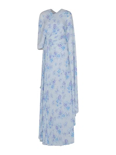 Balenciaga Floral-print Circle Pleated Dress In Blue