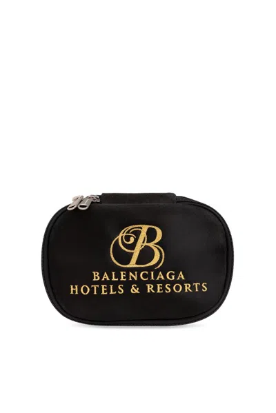 Balenciaga B Logo Embroidered Toiletry Bag In Black