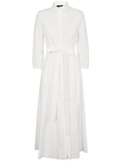 Weekend Max Mara Buttoned Belted Shirt Dress In White